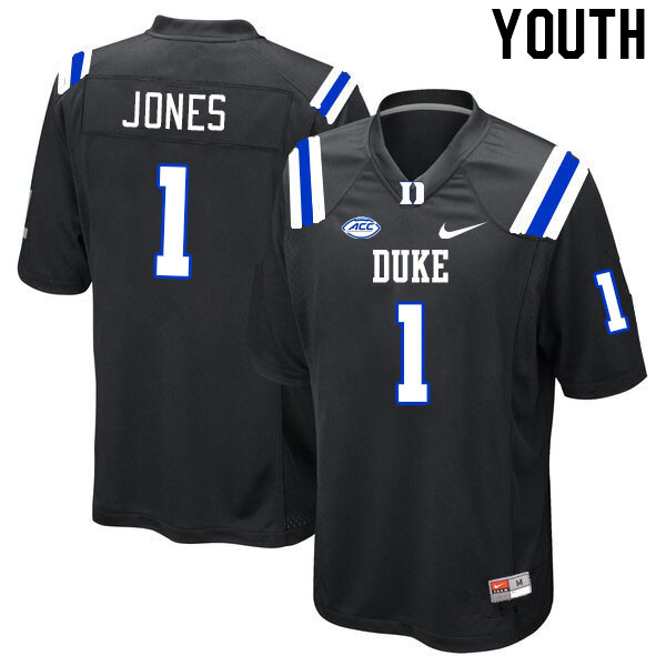 Youth #1 Myles Jones Duke Blue Devils College Football Jerseys Stitched-Black - Click Image to Close